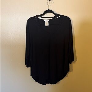 Matty M Black V-Neck Long Sleeve Tunic with Strap Detail